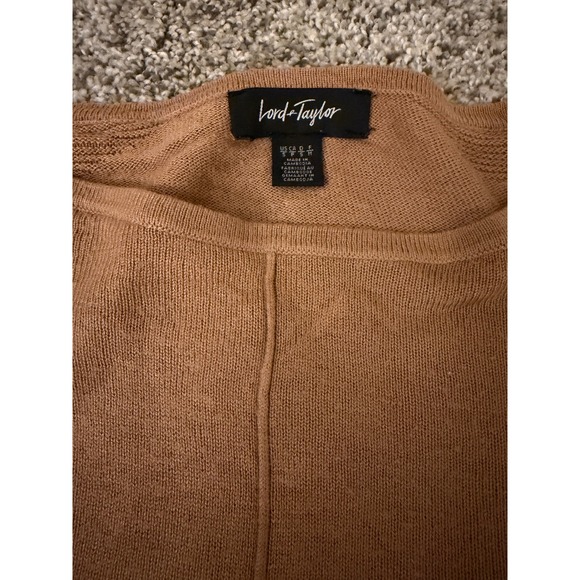 Lord & Taylor Womens Camel Brown Ribbed Panel Crew Neck Knit Sweater Size Small - Picture 2 of 3
